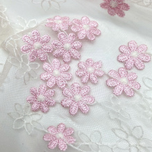 Tela de encaje bordado de malla 3D de punto flor bicolor rosa pequeña transparente multicolor